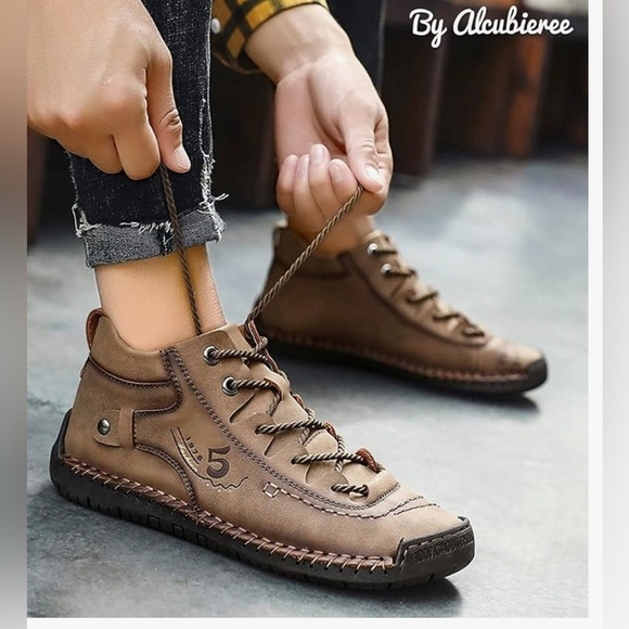 alcubieree Mens Casual Leather Shoes Ankle Chukka Boots Slip On Lightweight